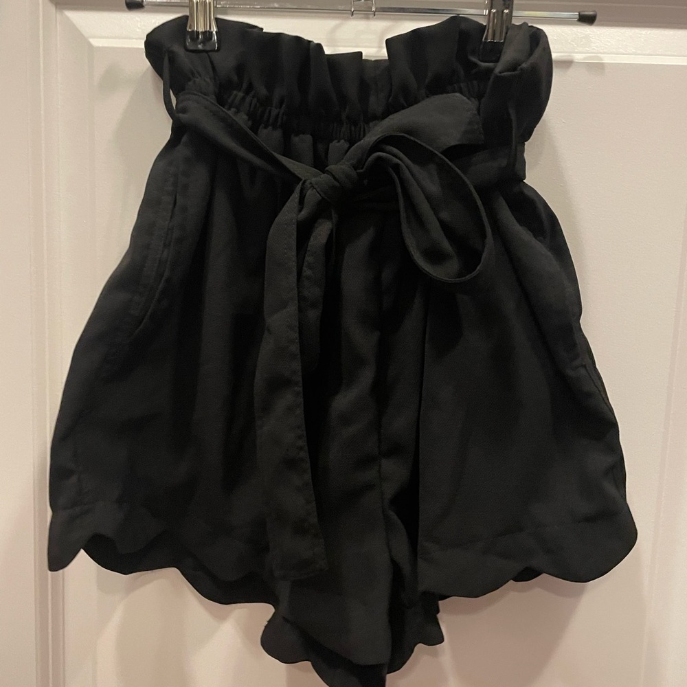 BluIvy Black Paperbag Waist Shorts